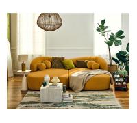 Charles - canapé droit 4 places avec double méridienne - assise profonde - en velours texturé - Jaune