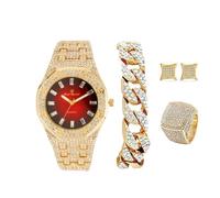 Charles Raymond Bling-ed Out It's Lit! GJM13 Ensemble montre et bijoux hip-hop avec bracelet chaîne cubaine, boucles d'oreilles et bague, 11, Aluminium, Pierre précieuse