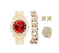 Charles Raymond Bling-ed Out It's Lit! GJM13 Ensemble montre et bijoux hip-hop avec bracelet chaîne cubaine, boucles d'oreilles et bague, 10, Aluminium, Pierre précieuse