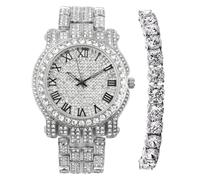 Charles Raymond Bling-ed Out L0504 Montre pour homme avec chiffres romains ou indicateurs de temps en diamant glacé - Cadrans colorés, L0504-Argent-Noir #R-Tennis, Hip Hop