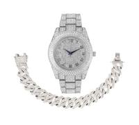 Charles Raymond Ensemble collier et bracelet bling'ed out en argent pour homme avec 3 rangées de diamants de chaque côté - ST102SSeries, Strass