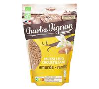 CHARLES VIGNON - Céréales Muesli Croustillant Amande Vanille, Sans Gluten Bio, 375 g - Lot De 3