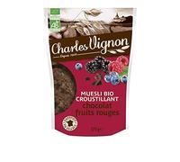 CHARLES VIGNON Muesli Bio Croustillant 375g aux Chocolats et Fruits Rouges, Petit-Déjeuner Santé et Gourmand- Lot De 3