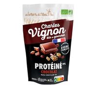 Charles Vignon Muesli Bio Croustillant Protéiné Chocolat Noir - Riche en Protéines & Fibres - Sans Huile de Palme - Petit-Déjeuner Énergétique - 350 g