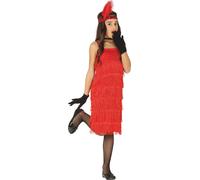 Charleston Flapper Bandeau Robe de danse des années 20 Tenue rétro Carnaval Costume Enfants Feather Headpiece, Taille : 128/134 Couleur : Rouge