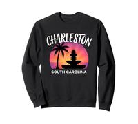 Charleston South Carolina Fontaine Ananas rétro Coucher de Soleil Sweatshirt