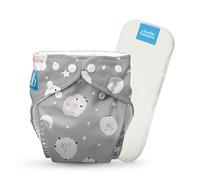 Charlie Banana Couche-culotte réutilisable en tissu avec insert, lavable, avec boutons-pression, taille unique, réglable, pour bébés et tout-petits, Sweet Dreams sur gris, 1 pièce