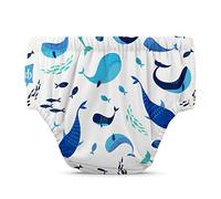 Charlie Banana Couche de natation réutilisable, lavable avec un enfilage et un retrait faciles pour bébé fille, garçon, coupe imperméable douce et ajustée pour éviter les fuites - Whale on White - M