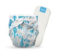 Charlie Banana Couche réutilisable en tissu avec insert, lavable, avec boutons-pression, taille unique, réglable, pour bébés et tout-petits, cactus azul, 1 pièce