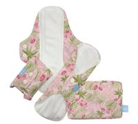 Charlie Banana - Lot de 3 serviettes hygiéniques féminines réutilisables Super+ avec pochette | Serviettes menstruelles lavables pour une absorption intensive et pendant la nuit | Forêt rose