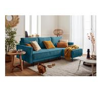 Charlie - canapé d'angle réversible - 4 places - convertible avec coffre - en velours côtelé - Bleu canard