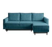 Lisa Design - Canapé d'angle Convertible avec Coffre Réversible Charlie en Velours Côtelé - Canapé Lit - Sofa Bleu Canard 4 Places - Angle Droit - ou Gauche - Salon