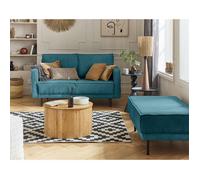 Charlie - canapé droit 2 places - en velours côtelé - Bleu canard