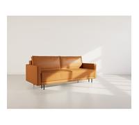 Charlie - Canapé droit 3 places convertible avec coffre en simili - Cognac