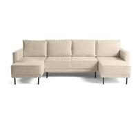 Charlie - canapé panoramique en U 7 places - convertible avec coffre - en tissu velours relief - Beige Beige G