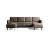 Charlie - canapé panoramique en U 7 places - convertible avec coffre - en tissu velours relief - Taupe