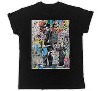 Charlie Chaplin Graffiti Poster T-Shirt Printed Graphic Black Mens Top Tee T-Shirt Black 3XL