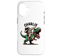 Charlie Dabbing Astronaute sur Un Dessin animé Dinosaure Coque pour iPhone 16