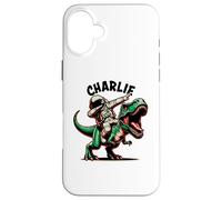 Charlie Dabbing Astronaute sur Un Dessin animé Dinosaure Coque pour iPhone 16 Plus