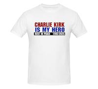 Charlie Kirk is My Hero T-Shirt Ras du Cou à Manches Courtes « Charlie Kirk est Mon héros » pour Homme, en Coton