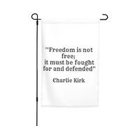 Charlie Kirk La liberté n'est pas gratuite, elle doit être défendue et défendue Drapeaux pour l'extérieur Panneau de jardin double face 12 x 18 pouces