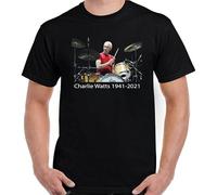Charlie Watts Drummer T-Shirt Tribute to The Legends Top Tee Black M