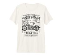 Charlie's Garage Design Moto Vintage pour nom Charlie T-Shirt Haut de Gamme