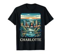 Charlotte Caroline du Nord Skyline Retro Vintage Art T-Shirt