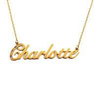 Charlotte Collier Prénom Personnalisé Plaqué Or Inc Cristaux, Pendentifs Nom Dainty Personnalisés, Bijoux pour Dames, Petite Amie, Mère, Sœur, Amis Inc Sac & Boîte