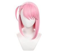 Charlotte Cosplay Perruque courte et raide rose avec frange, cheveux synthétiques, très doux et lisses, peignage facile, convient pour le cosplay de personnage de Comic-Con