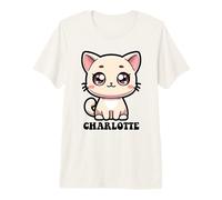 Charlotte - Motif Chat Mignon - pour Fille - Nom Charlotte T-Shirt Haut de Gamme