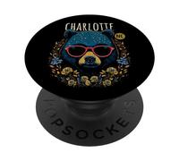 Charlotte NC Fun Ours Portant des Lunettes Motif Fleurs PopSockets PopGrip Adhésif