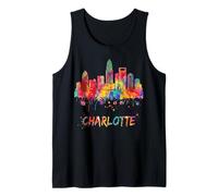 Charlotte NC Skyline Aquarelle Paysage Urbain Art Débardeur