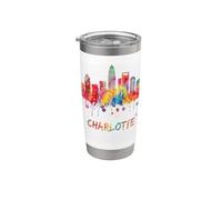 Charlotte NC Skyline Aquarelle Paysage urbain Art Gobelet isotherme en acier inoxydable double paroi