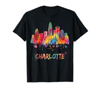 Charlotte NC Skyline Aquarelle Paysage Urbain Art T-Shirt