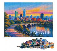 Charlotte NC USA Puzzle en Bois 1000 pièces, Activité Intérieure | Un moment puzzle à partager - une méthode de montage claire seul ou à plusieurs.