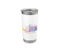 Charlotteans Skyline Paysage urbain coloré Charlotte Gobelet isotherme en acier inoxydable double paroi