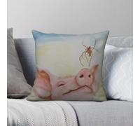 Charlotte's Web Wilbur Taie d'oreiller carrée en polyester et lin Motif velours Fermeture éclair Housse de coussin décorative