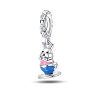 Charm alice's rabbit in the cup, charm pour bracelet, compatible avec le collier bracelet pandora