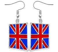Charm Buddy Boucles d'oreilles pendantes Kings Coronation avec couronne de drapeau britannique avec sac cadeau Saint Georges Day Angleterre Football Rugby Bijoux, Émail