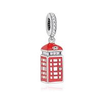 Charm cabine téléphonique londonienne rouge en argent 925 compatible avec les bracelets Pandora, Trollbeads, Chamilia, Biagi et beaucoup d'autres bracelets à breloques britanniques.
