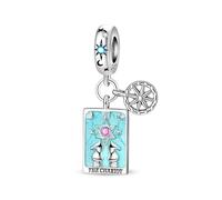 Charm carte de tarot en argent 925 compatible avec les bracelets Pandora, Trollbeads, Chamilia, Biagi et beaucoup d'autres bracelets à breloques britanniques.