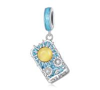 Charm carte de tarot Soleil en argent sterling 925 pour bracelet Pandora, perle émaillée bleue avec pierre de soleil jaune