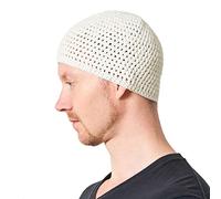 CHARM Chapeau Homme Kufi 100% Coton - Bonnet Priere Islam Crochet Tricot Doux Peau Sensible Soins Chimio Femme Blanc
