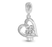 Charm couple marié en forme de cœur en argent 925 compatible avec les bracelets Pandora, Trollbeads, Chamilia, Biagi et beaucoup d'autres bracelets à breloques britanniques.
