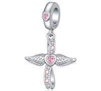 Charm Croix, Pendentif Perle croix avec ailes d'ange en Argent sterling 925 et Charms Femme pour Pandora Breloque Bead Compatible pour Européen Bracelets, Cadeaux significatifs pour Femme