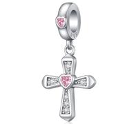 Charm Croix, Pendentif Perle croix Zircon en Argent sterling 925 et Charms Femme pour Pandora Breloque Bead Compatible pour Européen Bracelets, Cadeaux significatifs pour Femme