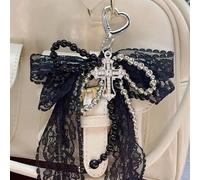 Charm de sac à main mode minimaliste mignon Y2K avec perles et nœud, multicolore brillant, nœud décoré de fleurs colorées. Pendentif nœud en perles de couleur unie avec rivets en dentelle, pour étui d