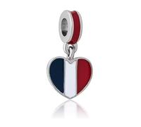 Charm drapeau de la France en argent 925 compatible avec les bracelets Pandora, Trollbeads, Chamilia, Biagi et beaucoup d'autres bracelets à breloques britanniques.