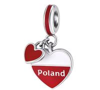 Charm drapeau de la Pologne en argent 925 compatible avec les bracelets Pandora, Trollbeads, Chamilia, Biagi et beaucoup d'autres bracelets à breloques britanniques.